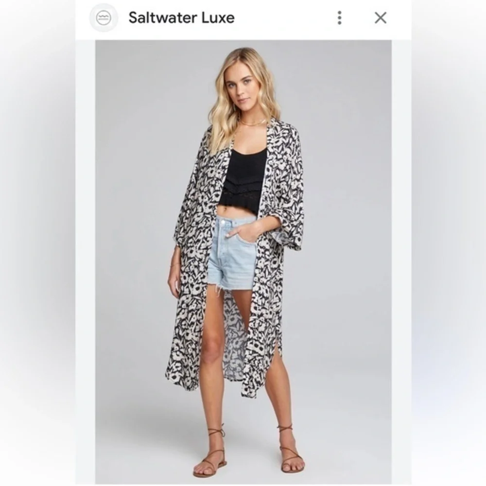 Saltwater LUXE BANKS KIMONO 100% Soft Summer 3/4 Sleeve in Black & White S